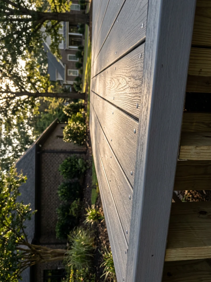 Ballantyne deck with composite decking and stainless fasteners, showing durable outdoor construction for Piedmont climate